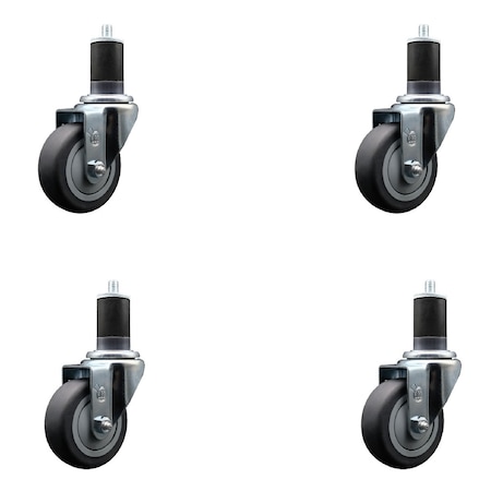 Service Caster 3.5'' SS Thermoplastic Rubber Wheel Swivel 1-5/8'' Expanding Stem Caster Set, 4PK SCC-SSEX20S3514-TPRB-158-4